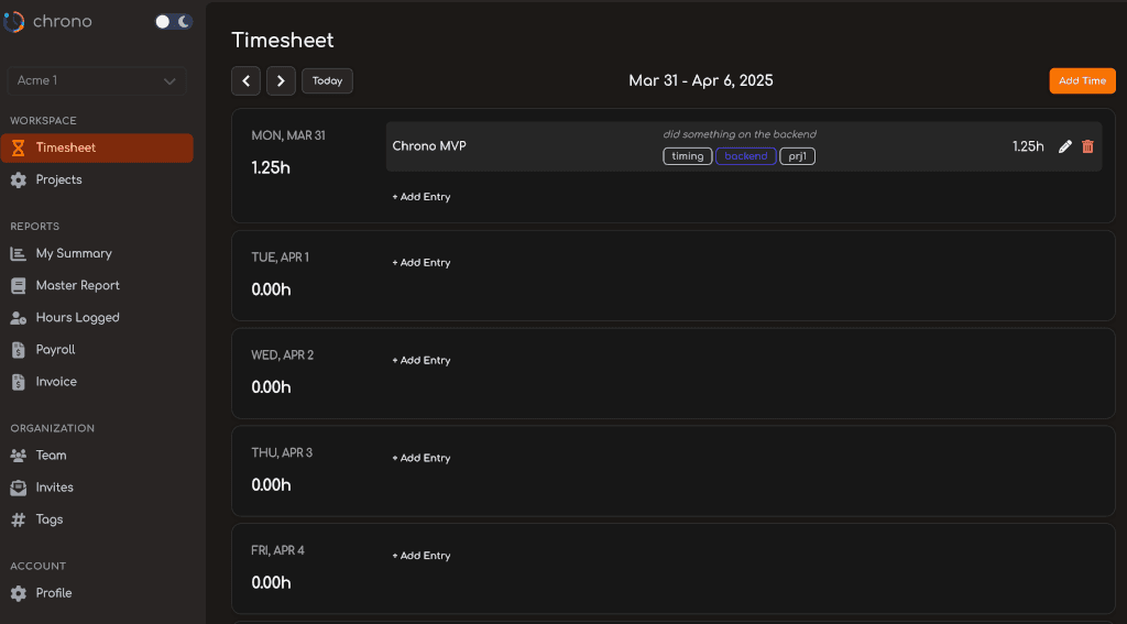 Chrono Dashboard Preview